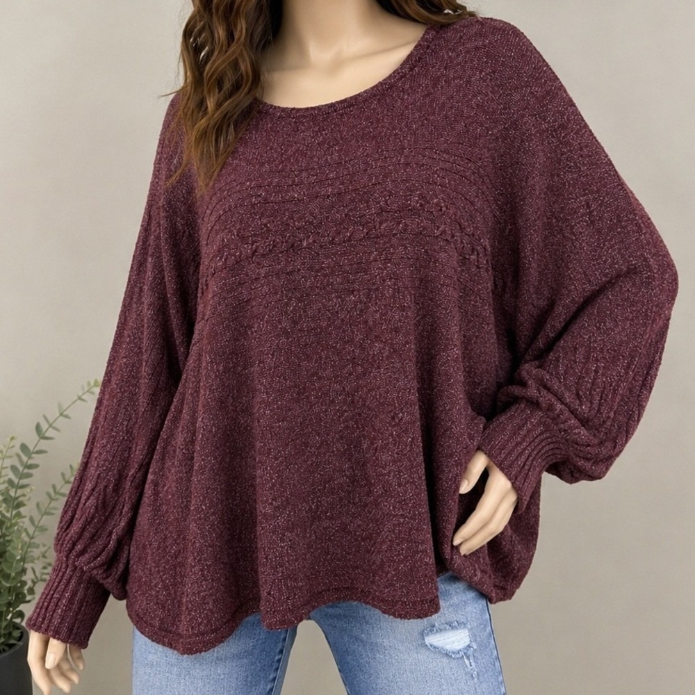 Maurices Womens Sweater Maroon Burgundy Oversized Dolman Knit 3X